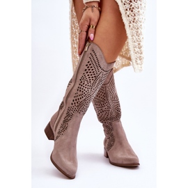 Lewski Shoes Suede Cowboy Boots Before The Knee Left Shoes 3305 Cappuccino brown 2
