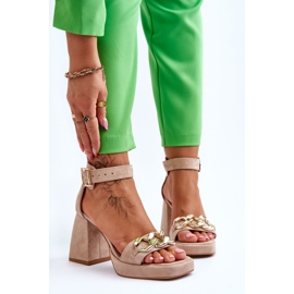 Lewski Shoes Women's Suede Sandals With Massive Heels Leewski Shoes 3207 Beige brown 1