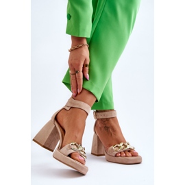 Lewski Shoes Women's Suede Sandals With Massive Heels Leewski Shoes 3207 Beige brown 2