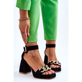 Lewski Shoes Women's Suede Sandals On Massive Heels Leski Shoes 3207 Black 1