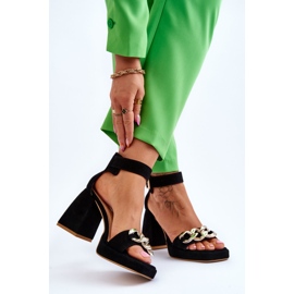 Lewski Shoes Women's Suede Sandals On Massive Heels Leski Shoes 3207 Black 2