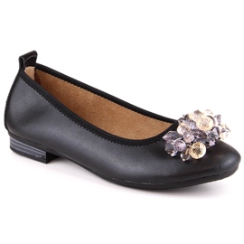 Women's leather low-heeled ballerinas with crystals black Filippo DP4527 2