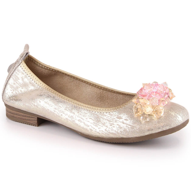 Women's leather low-heeled ballerinas with gold Filippo DP4527 crystals golden 2