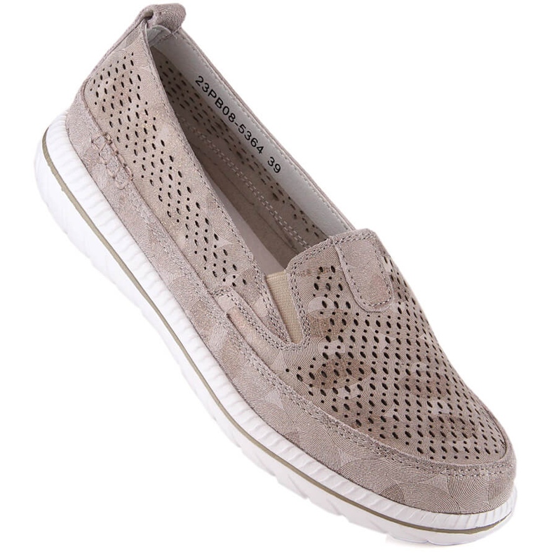 Leather comfortable women's beige slip-on shoes eVento 5364 1