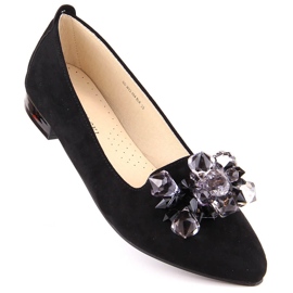Women's black suede ballerinas with crystals T.Sokolski W23-464 2