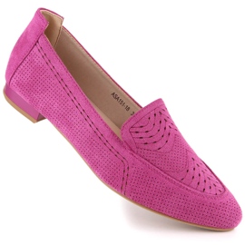 Women's suede openwork slip-on shoes fuchsia Jezzi ASA151-18 pink 1
