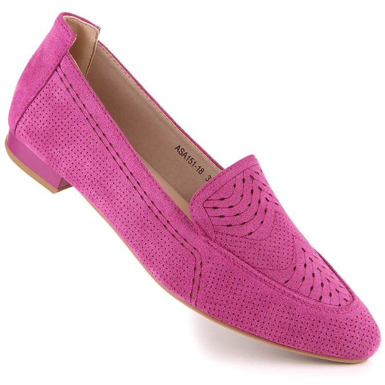 Women's suede openwork slip-on shoes fuchsia Jezzi ASA151-18 pink 1