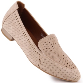 Women's openwork suede slip-on shoes beige Jezzi ASA151-18 1
