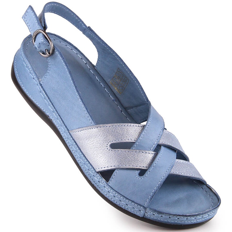 Women's flat blue leather sandals T.Sokolski L22-521 1