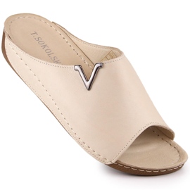Women's beige leather wedge slippers T.Sokolski L22-301 1