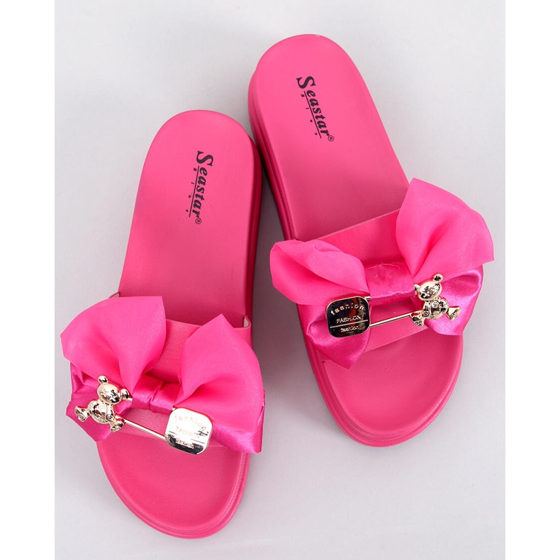 BM Teddy Fuchsia teddy bear platform slippers pink 1