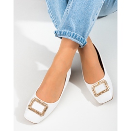 Women's white patent square toe ballerinas from Shelovet 1