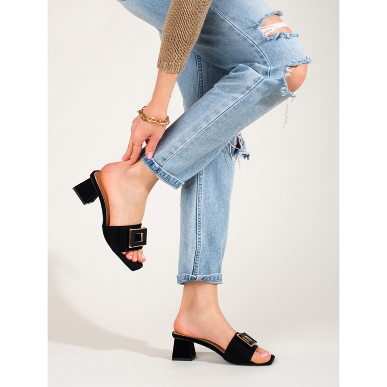 Women's fabric slides on a low heel Shelovet black 2