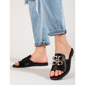 Elegant black flip flops with a shelovet buckle 1