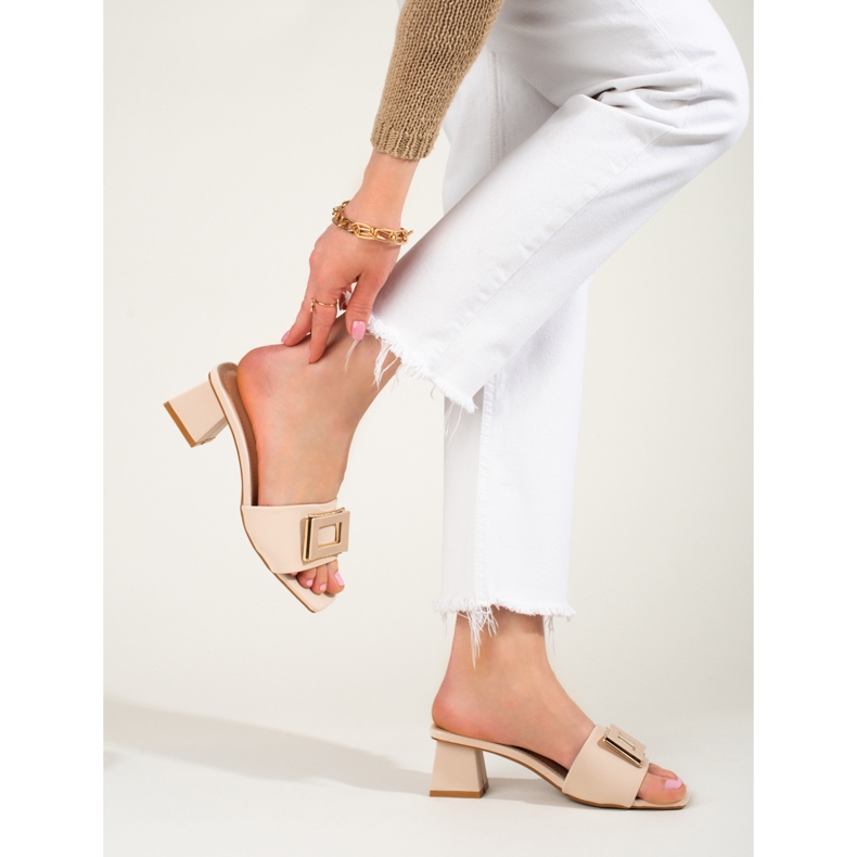 Women's slippers with a low heel Shelovet beige 2