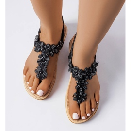 PA1 Black sandals decorated with Hervieux flowers 1