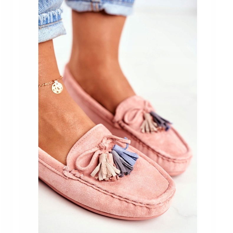 Women's Suede Moccasins With Fringes 20PB35-2003 Pink 4