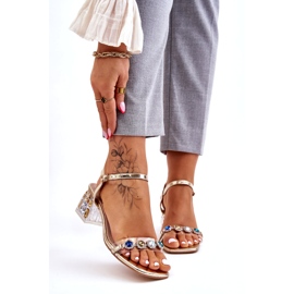 S.Barski Women's High Heel Sandals With Crystals, Gold golden 1