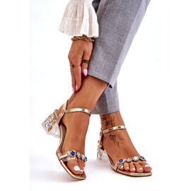 S.Barski Women's High Heel Sandals With Crystals, Gold golden 2
