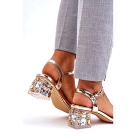 S.Barski Women's High Heel Sandals With Crystals, Gold golden 4