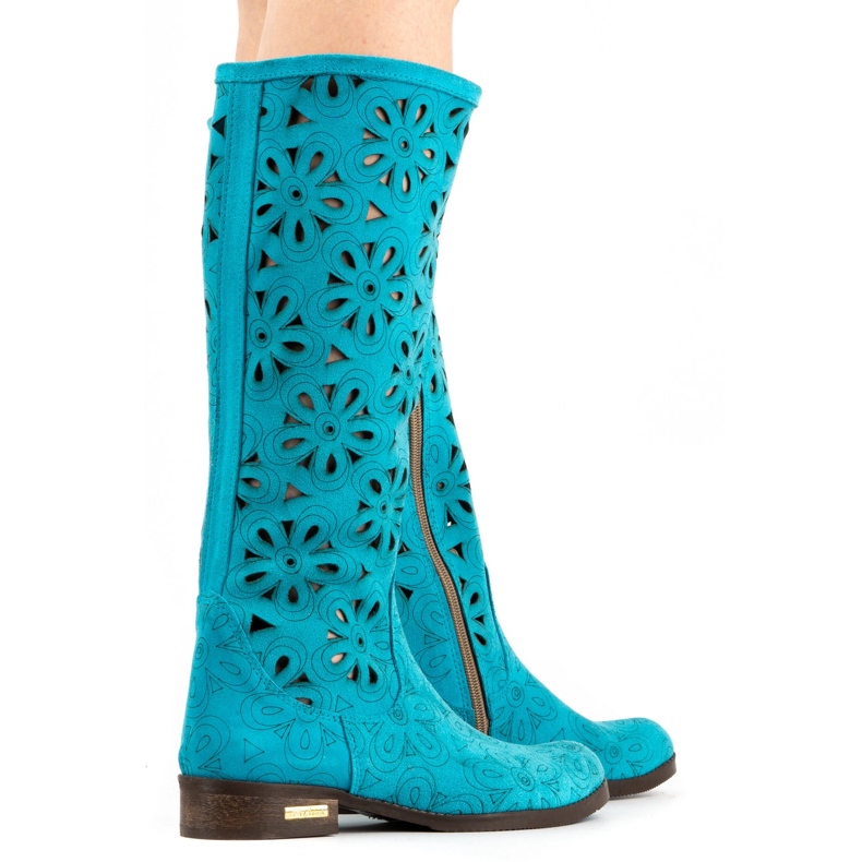 Olivier Women's turquoise openwork boots blue 4