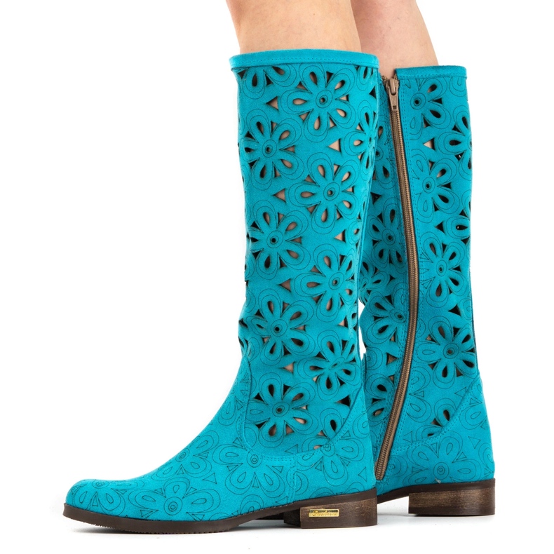 Olivier Women's turquoise openwork boots blue 2