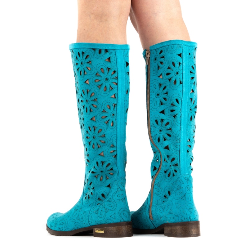 Olivier Women's turquoise openwork boots blue 1