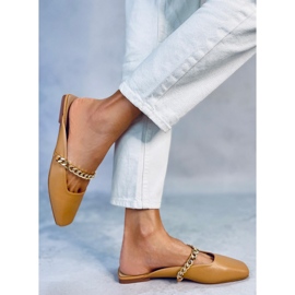 Seastar Chiara Camel slippers with chain beige 2