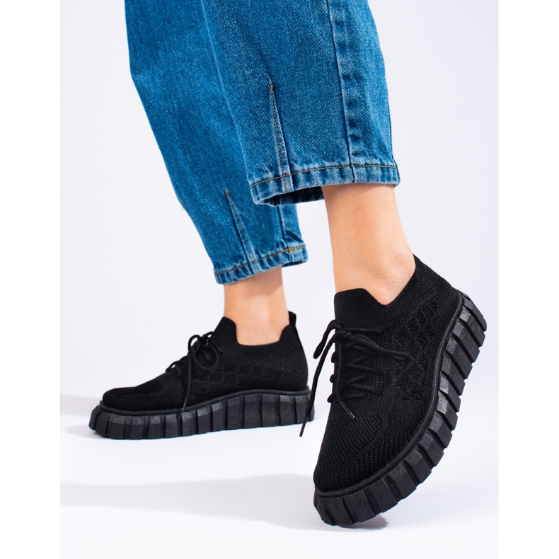 Women's Shelovet fabric sports shoes black 2