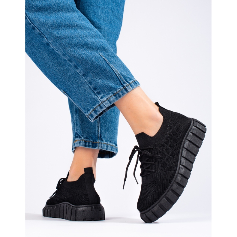 Women's Shelovet fabric sports shoes black 1