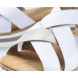 Leather comfortable women's wedge sandals white Rieker V0279-80 1