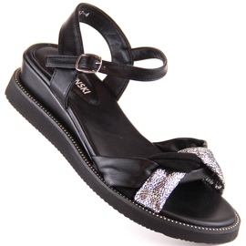 M. DASZYŃSKI Women's black wedge sandals M.Daszyński MR2267-4 1
