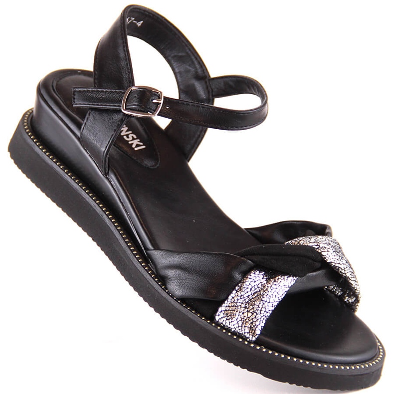M. DASZYŃSKI Women's black wedge sandals M.Daszyński MR2267-4 1