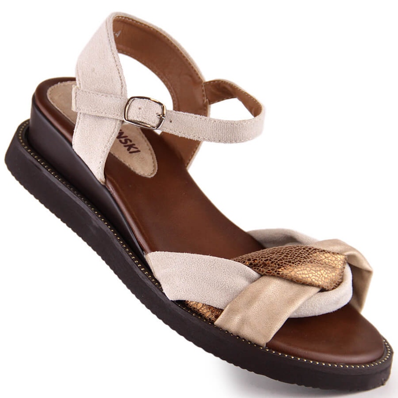 M. DASZYŃSKI Beige women's wedge sandals M.Daszyński MR2267-4 1