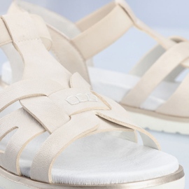 Comfortable women's slip-on sandals with elastic ecru Rieker V5052-80 beige 1