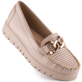 Women's beige loafers on the platform with a chain Potocki YQ21021 1