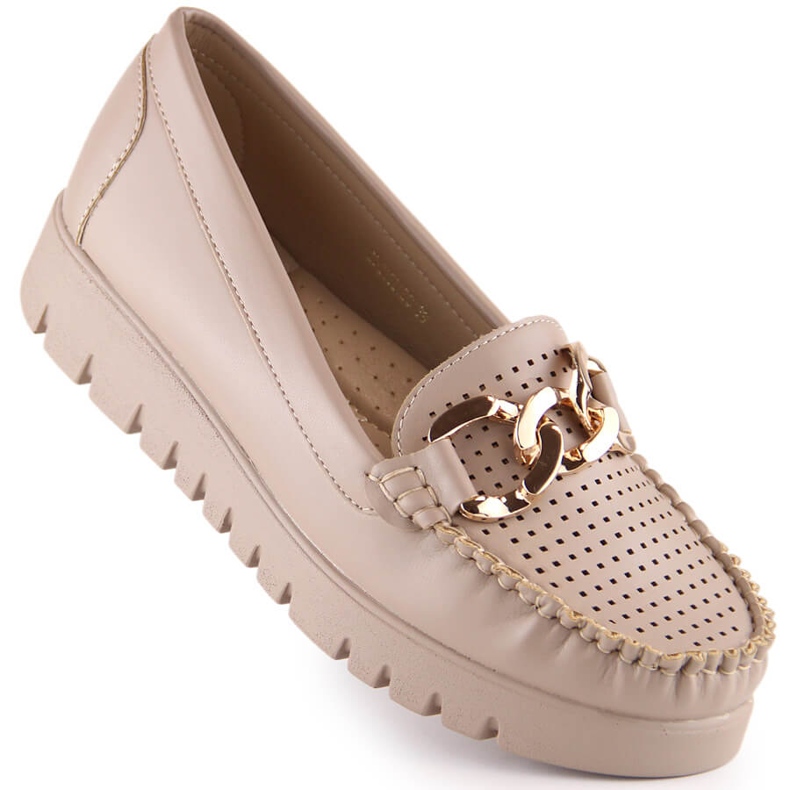 Women's beige loafers on the platform with a chain Potocki YQ21021 1