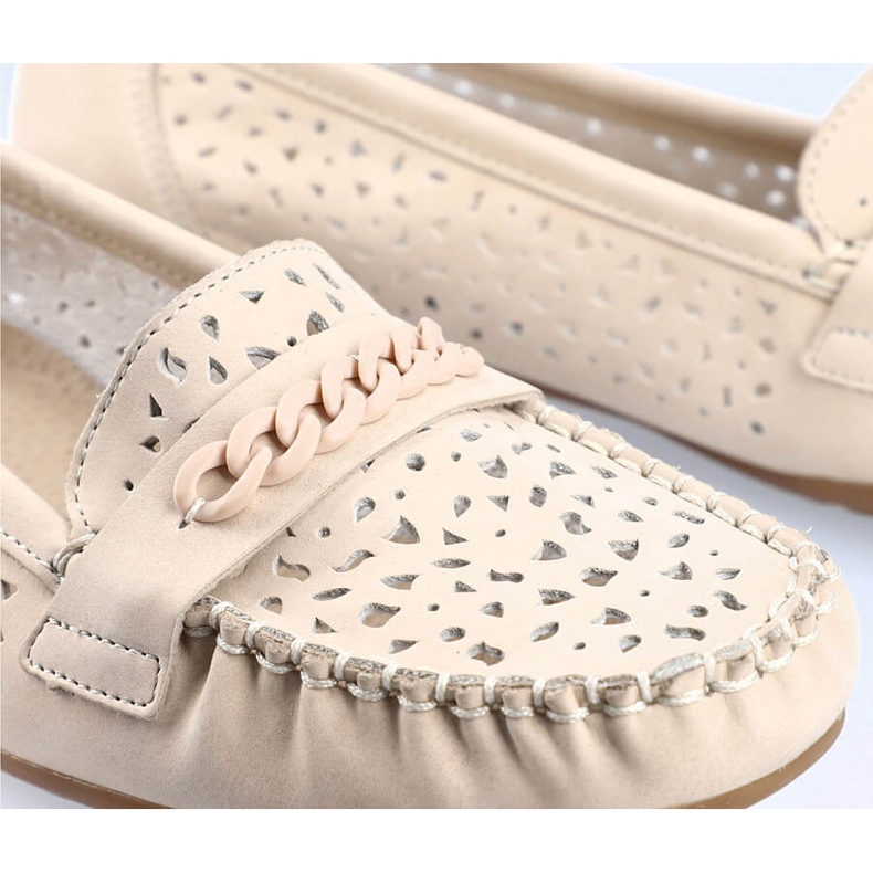 Comfortable openwork women's loafers Rieker 40068-60 beige 2