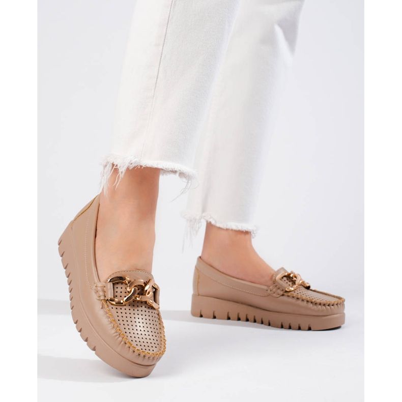 W. Potocki Moccasins on a thick sole with a chain from Potocki beige 1