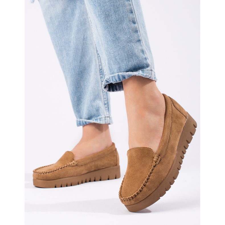 W. Potocki Slip-on beige suede moccasins with thick soles from Potocki 1