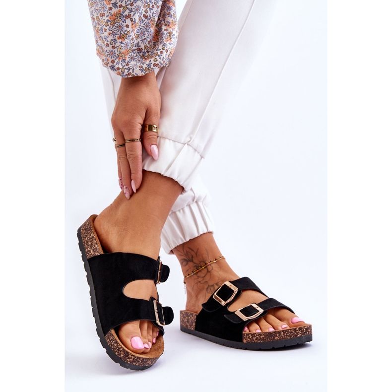 Women's Slip-on Sandals On Cork Soles Black Cortina 2