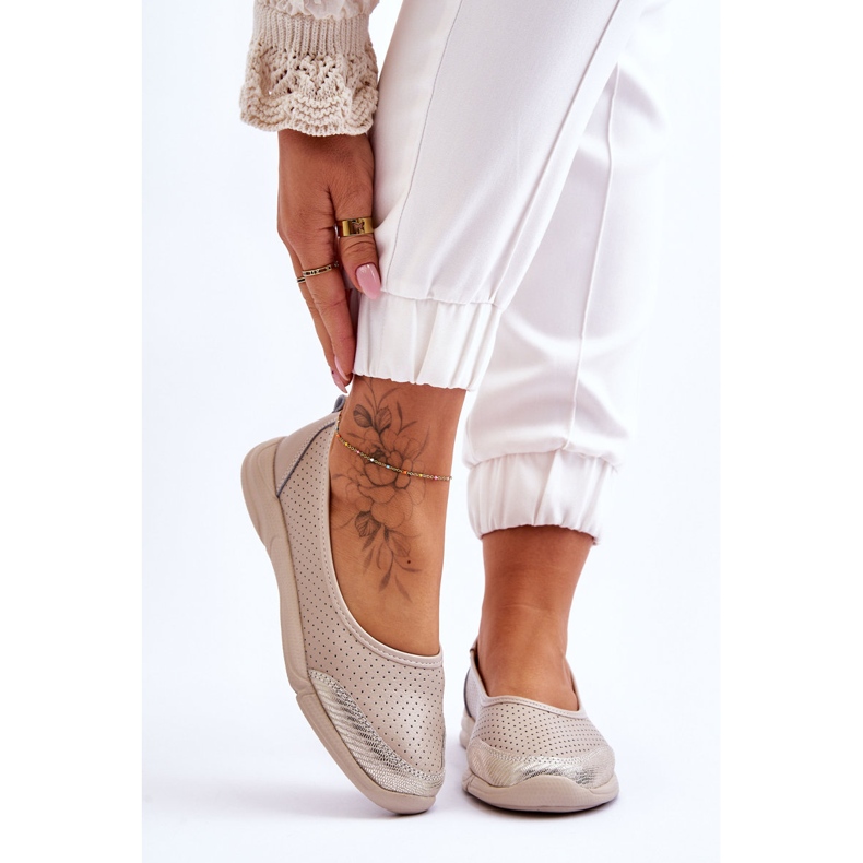 Women's leather openwork beige ballerinas 1 Women's leather openwork beige ballerinas 1