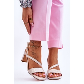 Women's Lacquered Sandals On Heel Beige Carrie 1