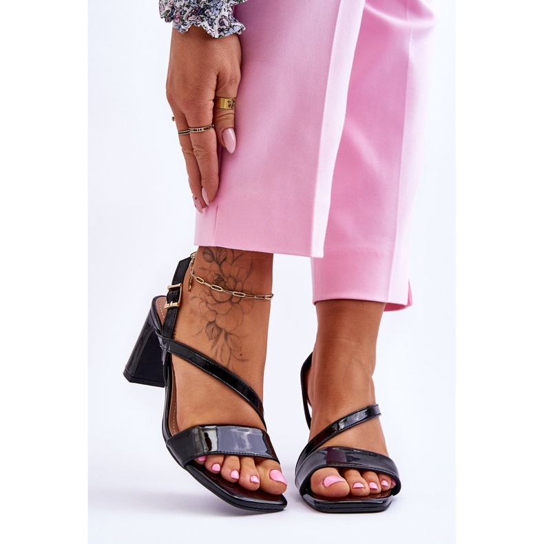 Women's Lacquered Sandals On Heel Black Carrie 1