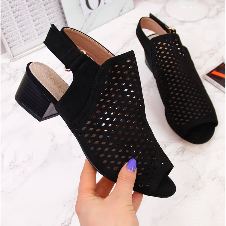 Women's openwork sandals black Sabatina DM19-27 2 Women's openwork sandals black Sabatina DM19-27 2