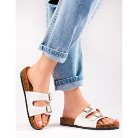 White women's slides with Shelovet buckles 1