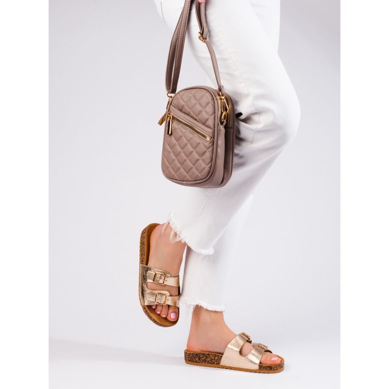 Gold women's Shelovet buckle sliders golden 2 Gold women's Shelovet buckle sliders golden 2