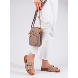 Dark beige women's slides with Shelovet buckles 2