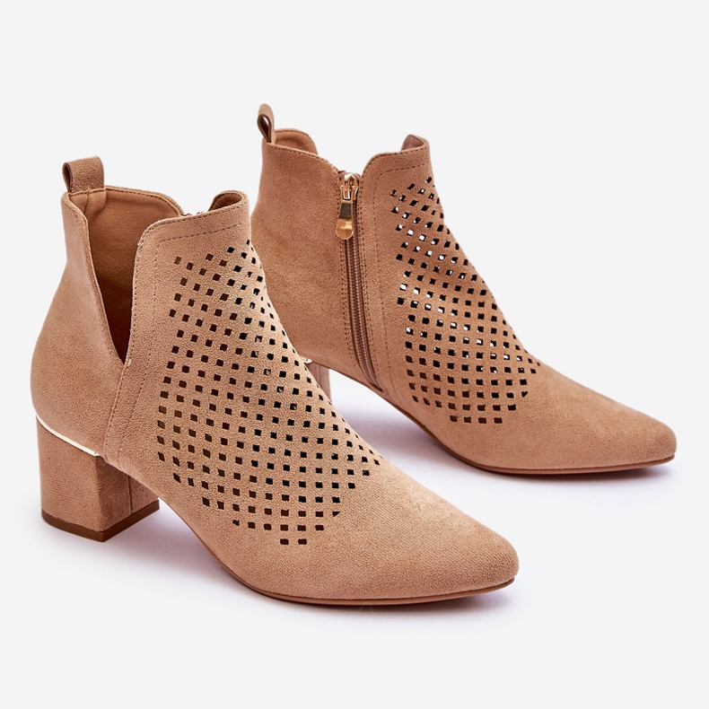 Vinceza Openwork suede boots with a cut-out on a beige Blakely heel 1