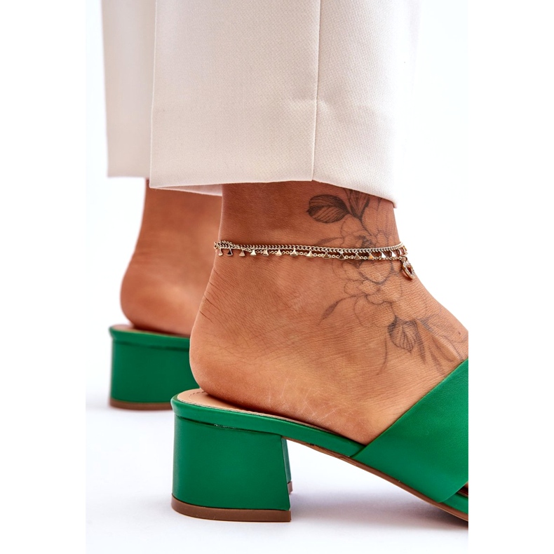 Joia Classic Low Heel Leather Sandals Miley Green 4